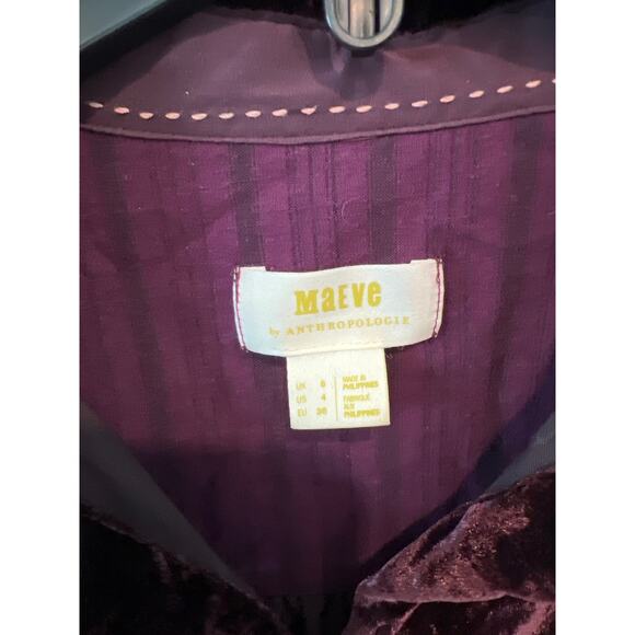 Maeve by Anthropologie size 4 plum colored velour button down top - Picture 2 of 3